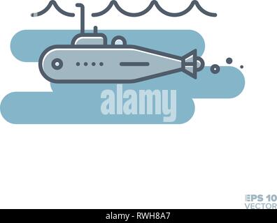Submarine under water filled line icon vector illustration Stock Vector