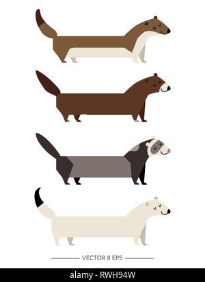 Vector. Set of flat style animals isolated on white background. Stock Vector