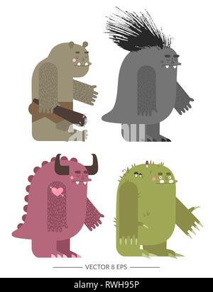 Vector. Set of flat style fantasy monsters. Stock Vector