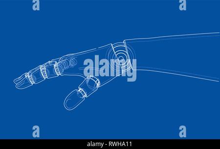 Robot hand outline. Vector rendering of 3d Stock Vector