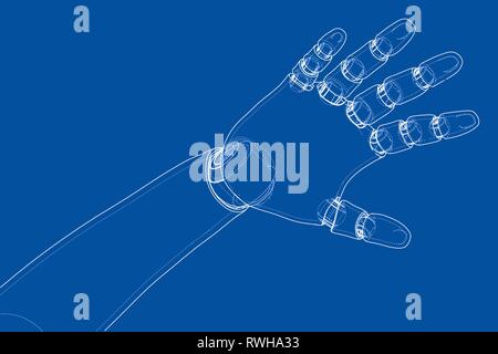 Robot hand outline. Vector rendering of 3d Stock Vector