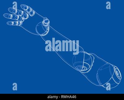 Robot hand outline. Vector rendering of 3d Stock Vector