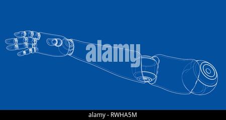 Robot hand outline. Vector rendering of 3d Stock Vector