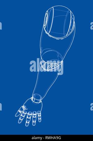 Robot hand outline. Vector rendering of 3d Stock Vector