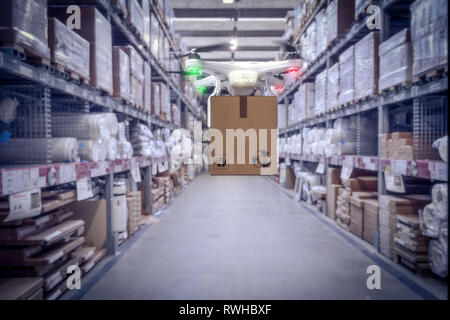 3d rendering image of modern drone work in warehouse Stock Photo