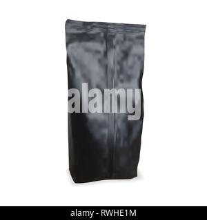 Black Blank Foil Packaging Of Coffee, Salt, Sugar, Pepper, Spices, Sachet, Sweets Or Candy Plastic Pack. Ready For Your Design. Snack Product Packing  Stock Vector