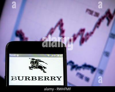 Burberry Group Plc company logo seen displayed on smart phone. Stock Photo