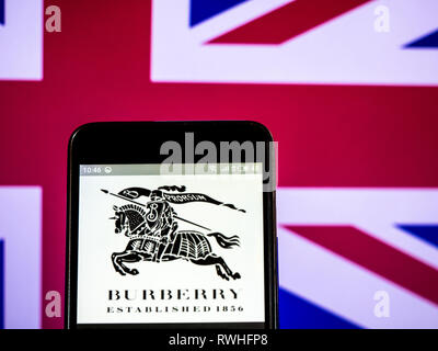 Burberry Group Plc company logo seen displayed on smart phone. Stock Photo