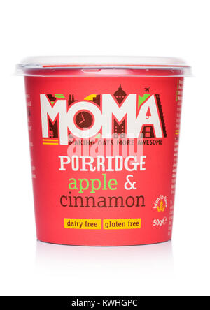 LONDON, UK - MARCH 05, 2019: of Moma Porridge with apple and cinnamon and gluten free on white background Stock Photo - Alamy