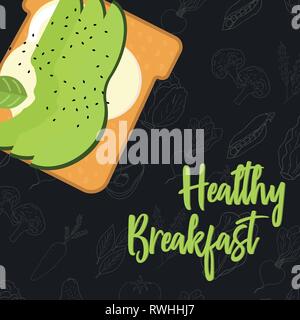 Menu concept for restaurant and cafe. Breakfast menu template. Healthy breakfast menu template. Flat style sandwich. Vector Illustration with hand dra Stock Vector
