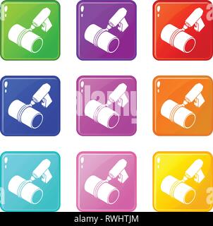 Welding torch cutting icons set 9 color collection Stock Vector
