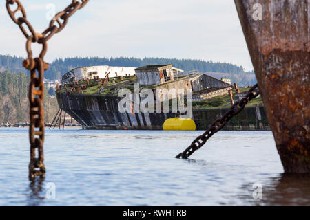 A concrete barge, used as a breakwater for Catalyst Paper's Mill in Powell River, British Columbia, Canada Stock Photo