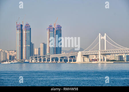 Gwangan Bridge and skyscrapers in Busan, South Korea Stock Photo