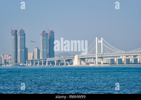 Gwangan Bridge and skyscrapers in Busan, South Korea Stock Photo