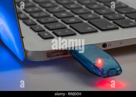 USB memory stick, in a laptop computer, Stock Photo