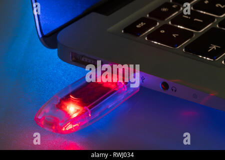 USB memory stick, in a laptop computer, Stock Photo