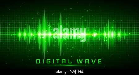 Digital wave, Sound waves oscillating glow light, Abstract technology background - Vector Stock Vector
