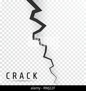 Crack in surface. Rift in earth. Realistic fracture in wall. Vector illustration. Stock Vector