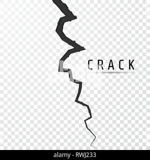 Crack in surface. Rift in earth. Realistic fracture in wall. Vector illustration. Stock Vector