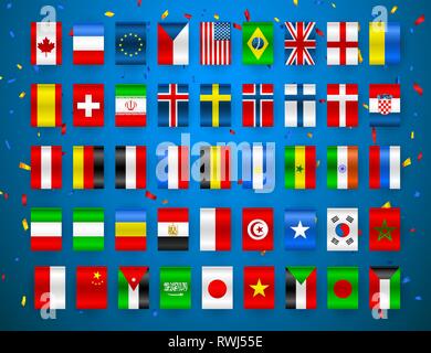 Set of Flags of world sovereign states. Colorful flags of different countries of the europe and world. Vector illustration. Stock Vector