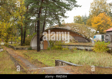Abandoned concrete domed restaurant in parkland, Latvia Stock Photo