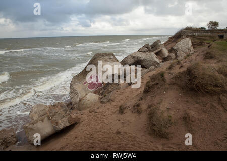 Old fort falling into baltic sea from the former Soviet military base Liepaja, Karosta, Latvia Stock Photo