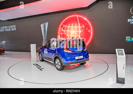 Kia e-Soul, electric car, was presented during the 2019 Geneva International Motor Show on Wednesday, March 6th, 2019. (CTK Photo/Josef Horazny) Stock Photo