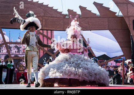 Venice, Italy. 5th March 2019. Venice Carnival. Scenes from the final day of the Venice carnival, including The Best Masked Costume Contest Award Ceremony in St Mark’s Square. The carnival is one of the world’s largest carnival celebrations and ran from the 16th February to 5th March 2019. Credit: Francesca Moore/Alamy Live News Stock Photo