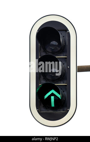 green arrow on traffic light road sign, success forward thinking concept symbol Stock Photo