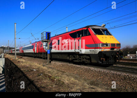 82226  LNER train, passing SPAD Signal, London and North Eastern Railway, East Coast Main Line, Newark on Trent, Nottinghamshire, England; UK Stock Photo