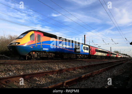 East Midlands trains 43061, East Coast Main Line Railway, Newark on Trent, Nottinghamshire, England; UK Stock Photo