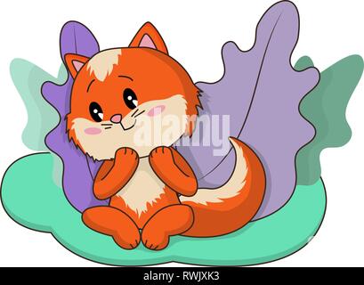 Vector cartoon illustration. Vektorgrafik. Cute animal illustration. Isolated illustration. Floral background. Stock Vector