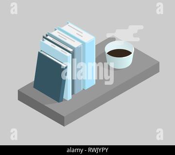 Vertical stack of colored books in isometric.education infographic template design with books pile.Set of book icons in flat design style.vector illus Stock Vector