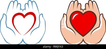 Heart in hands logo. Charity, assistance icon, label. Vector illustration Stock Vector