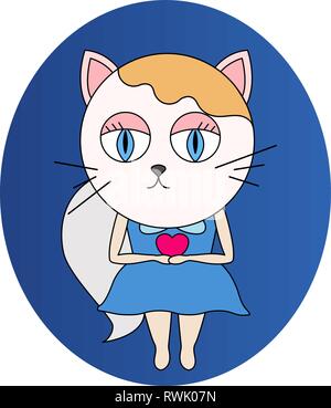 Vector illustration for Valentines day. Valentines Day kitty with heart. Stock Vector