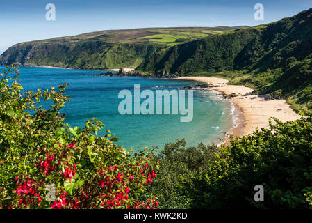 The remote beach along the coastline in Kinnagoe Bay; County Donegal, Ireland Stock Photo