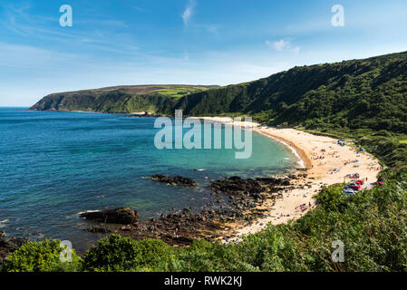 The remote beach along the coastline in Kinnagoe Bay; County Donegal, Ireland Stock Photo