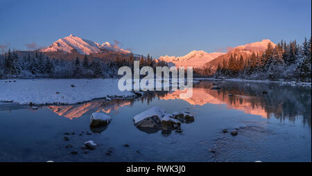 Winter afternoon along the shoreline of Mendenhall River, Tongass National Forest; Juneau, Alaska, United States of America Stock Photo