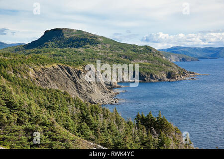 Rugged coastline along the shores of Bonne Bay, south of Rocky Harbour, Gros Morne National Park, Newfoundland, Canada Stock Photo