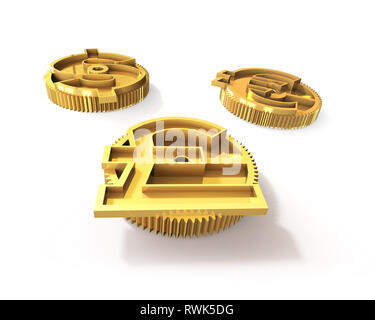 Gears with dollar sign, pound and euro symbol, isolated on white ...