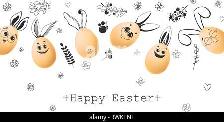 Realistic eggs with painted elements. Happy easter. Vector illustration Stock Vector