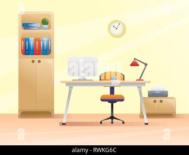 Workplace, office in flat style. Interior vector illustration Stock Vector