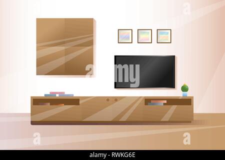 Furniture under the TV. Furniture in a flat style. Interior vector illustration Stock Vector