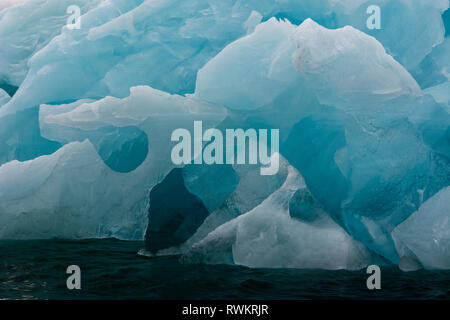 View of arctic ocean and blue iceberg, close up detail, Burgerbukta, Spitsbergen, Svalbard, Norway Stock Photo