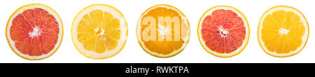 Citrus fruit.  Slices isolated on white background. Collection. Clipping path Stock Photo