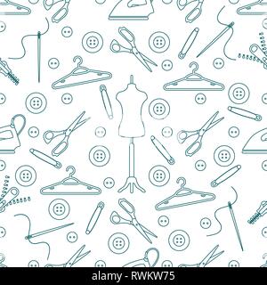 Vector seamless pattern with tools and accessories for sewing. Template for design, fabric, print. Stock Vector