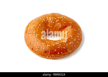 Fresh bagel with seeds on white background Stock Photo