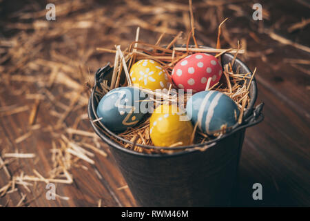 Set of Easter eggs on straw Stock Photo