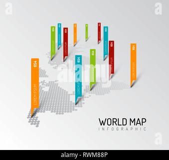 Light World map infographic template with pointer marks Stock Vector
