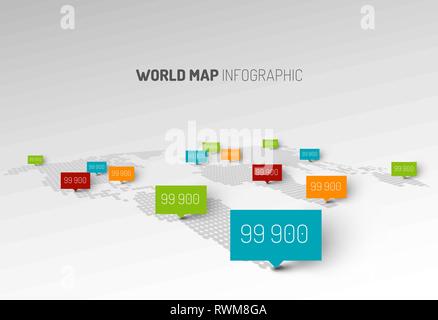 Light World map infographic template with pointer marks Stock Vector